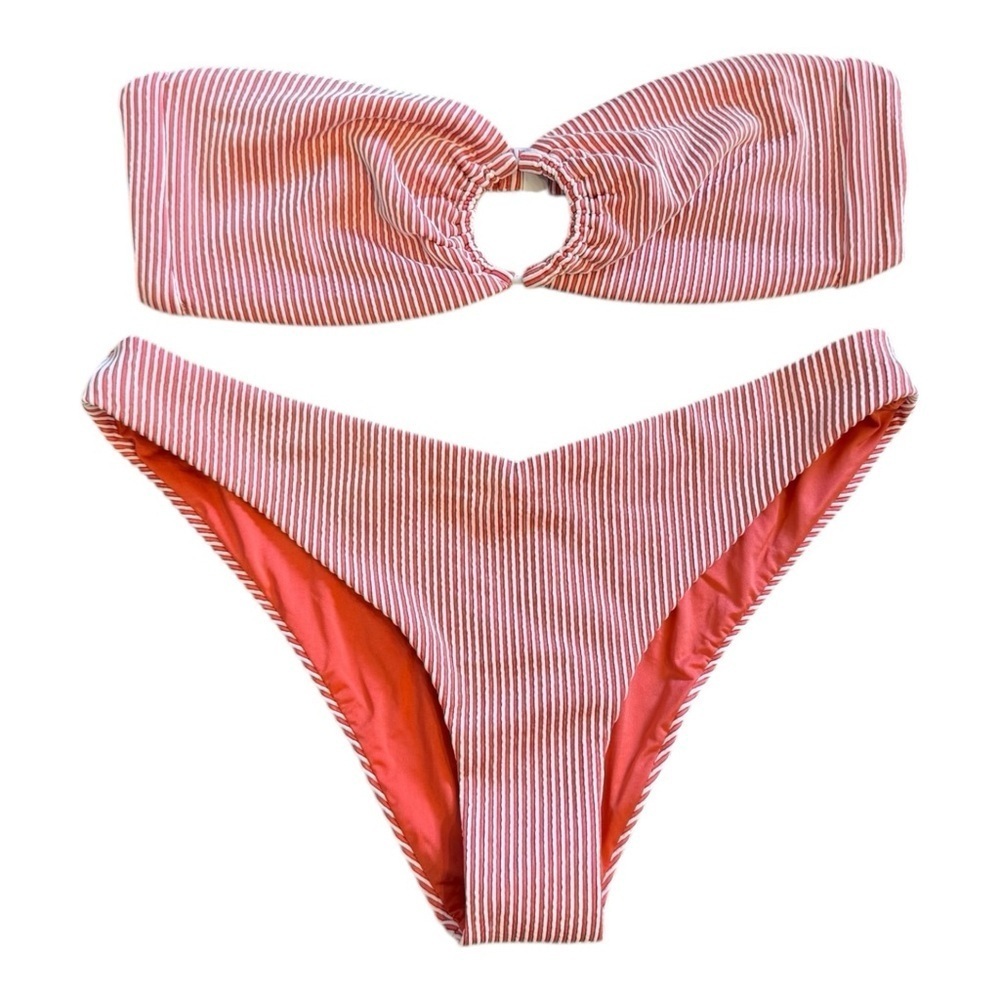 Onia Luna Striped O-Ring Bikini Top/ Chiara Bikini Bottom in Spiced Coral NWT